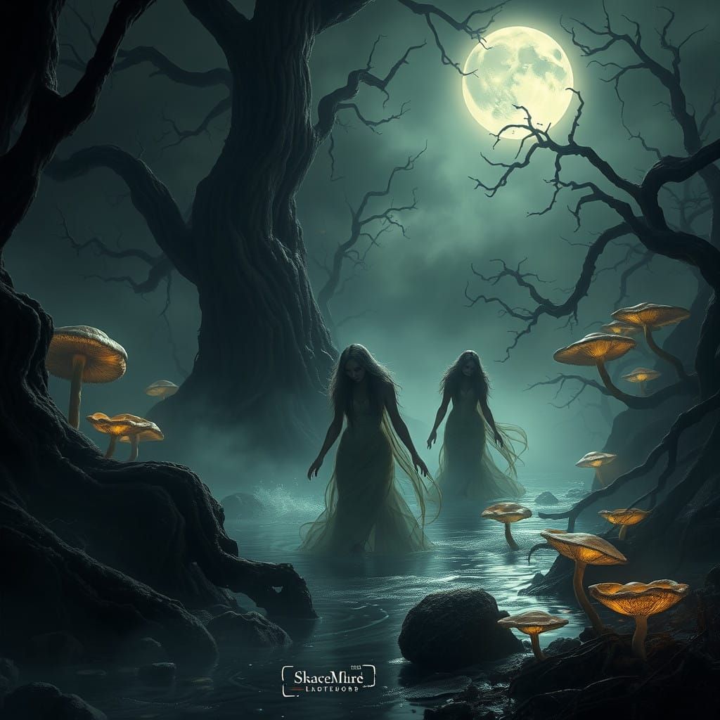 Mystical Underworld Nymphs in Ethereal Moonlit Waters
