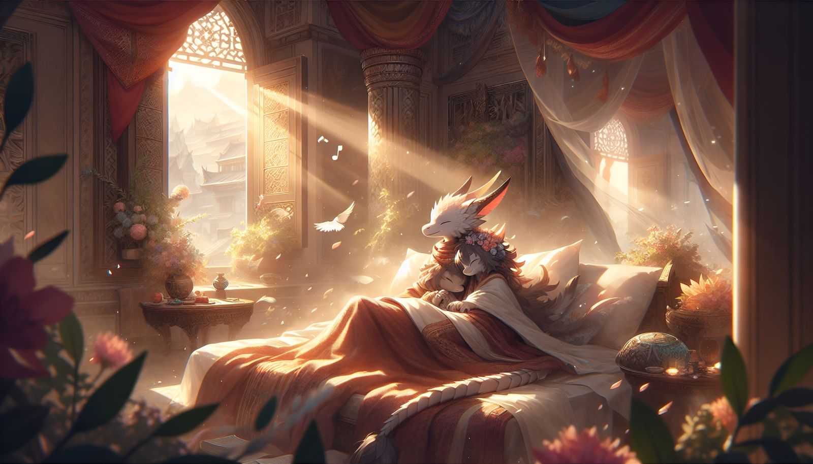 Adorable Dragon Girls Bask in Soft Dawn Light