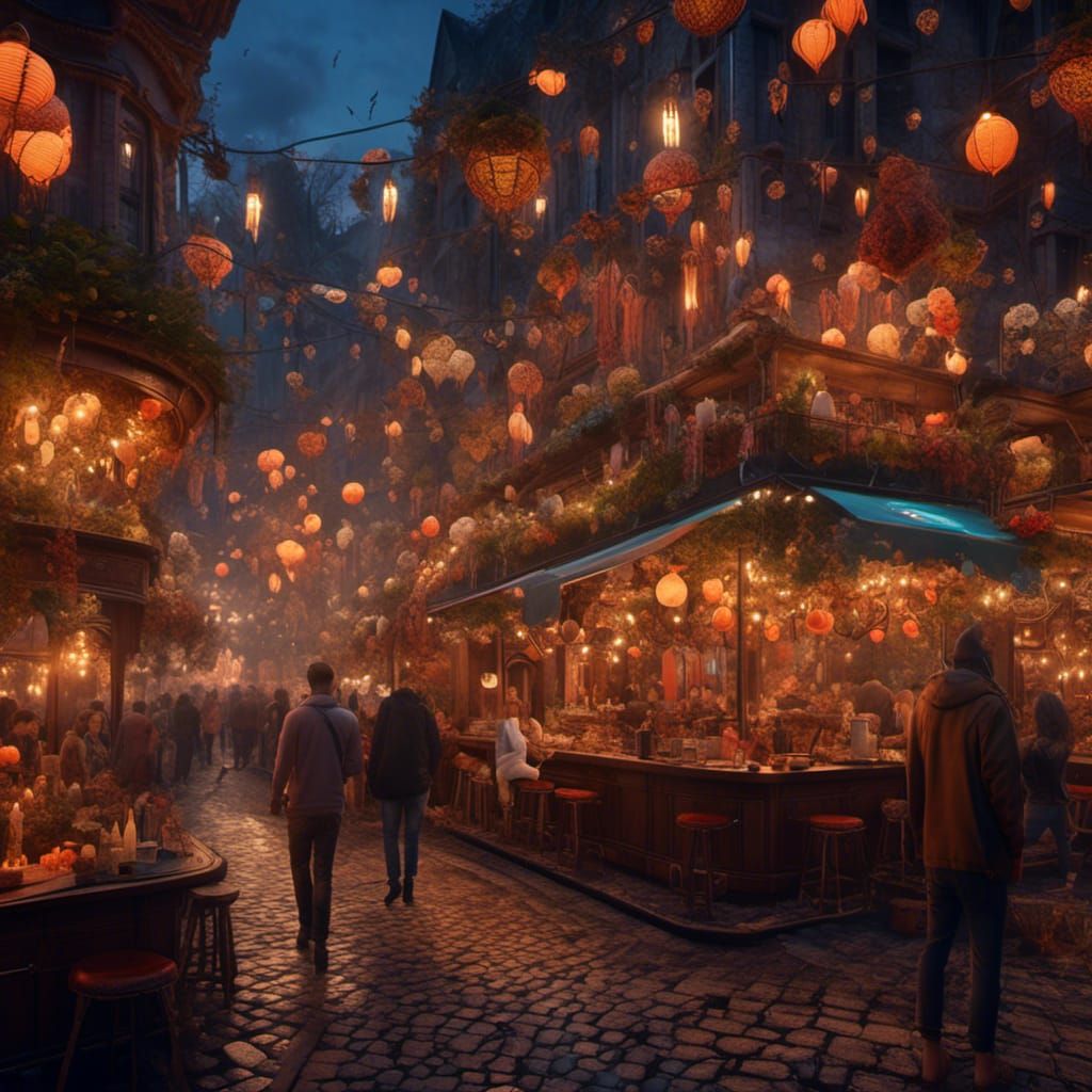 Nightlife Scene in Hyperreal Style