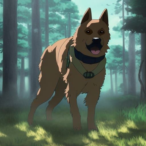 Tactical Dog in Studio Ghibli Anime Style