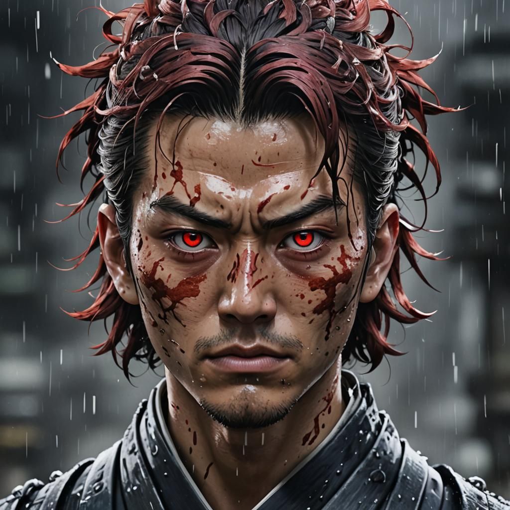 Tanjiro Kamado Portrait: Hyper-Detailed Photorealistic Comba...