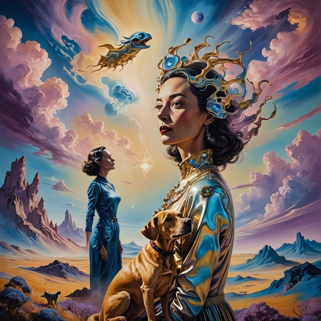 Dog-Headed Alien Woman in Dreamlike Surrealism