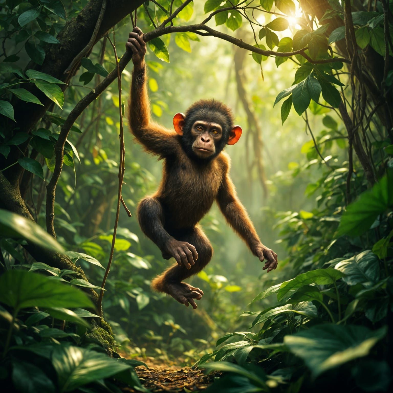 Jungle Ape Swings Through Treetops in Cinematic Style