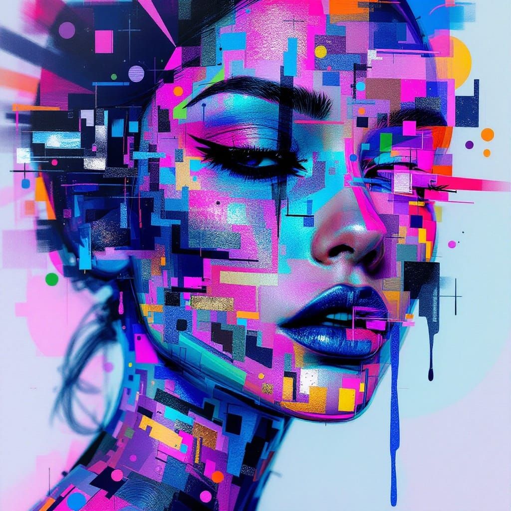 Iridescent Eyeshadow Woman in Neon Noir Aesthetic