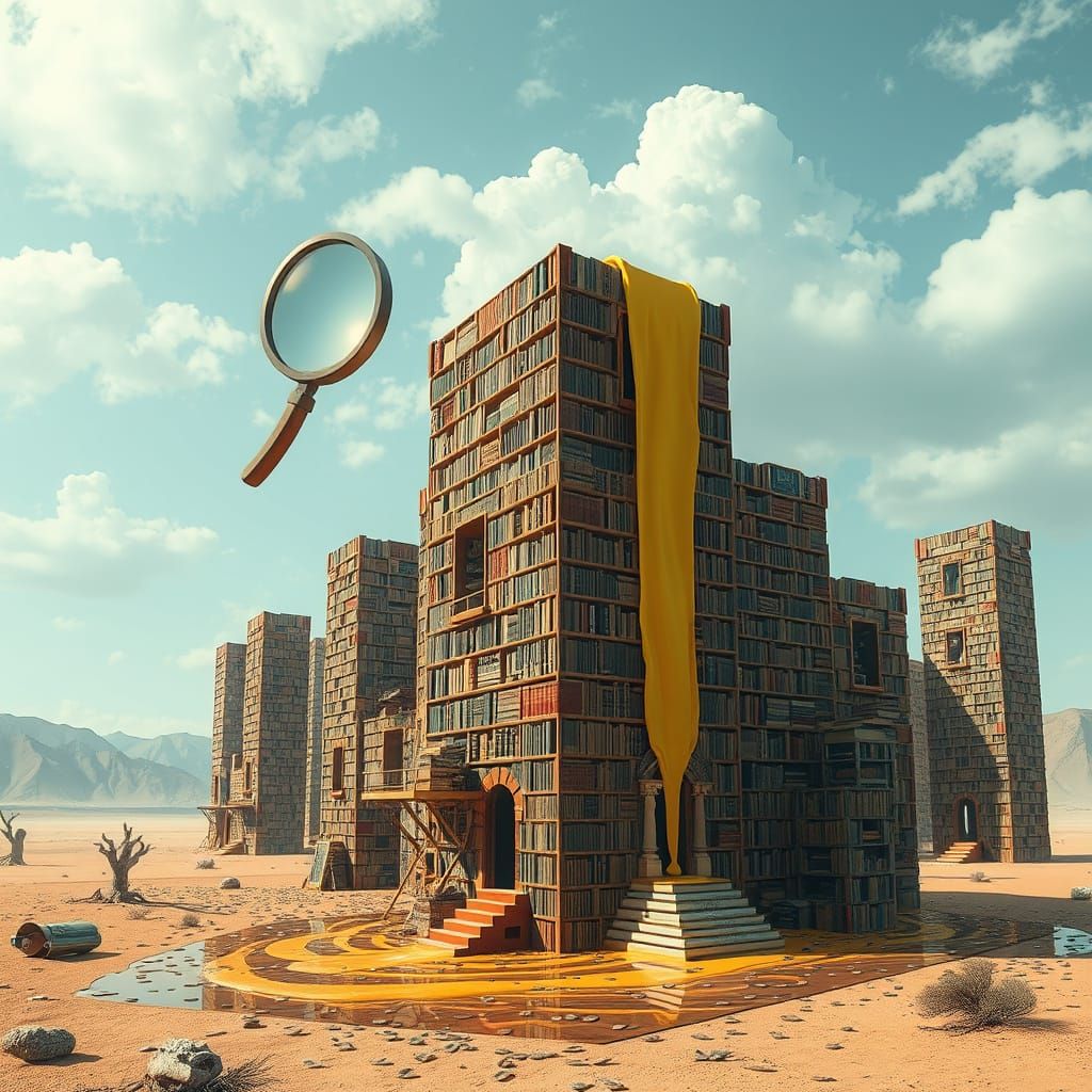 Surreal Melting Library in the Desert