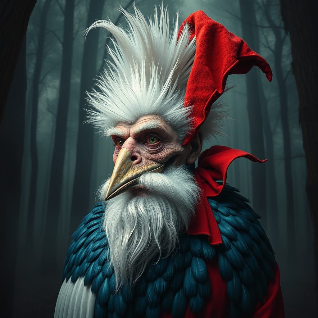 Iridescent Blue Cassowary with Twisted Santa Claus Face