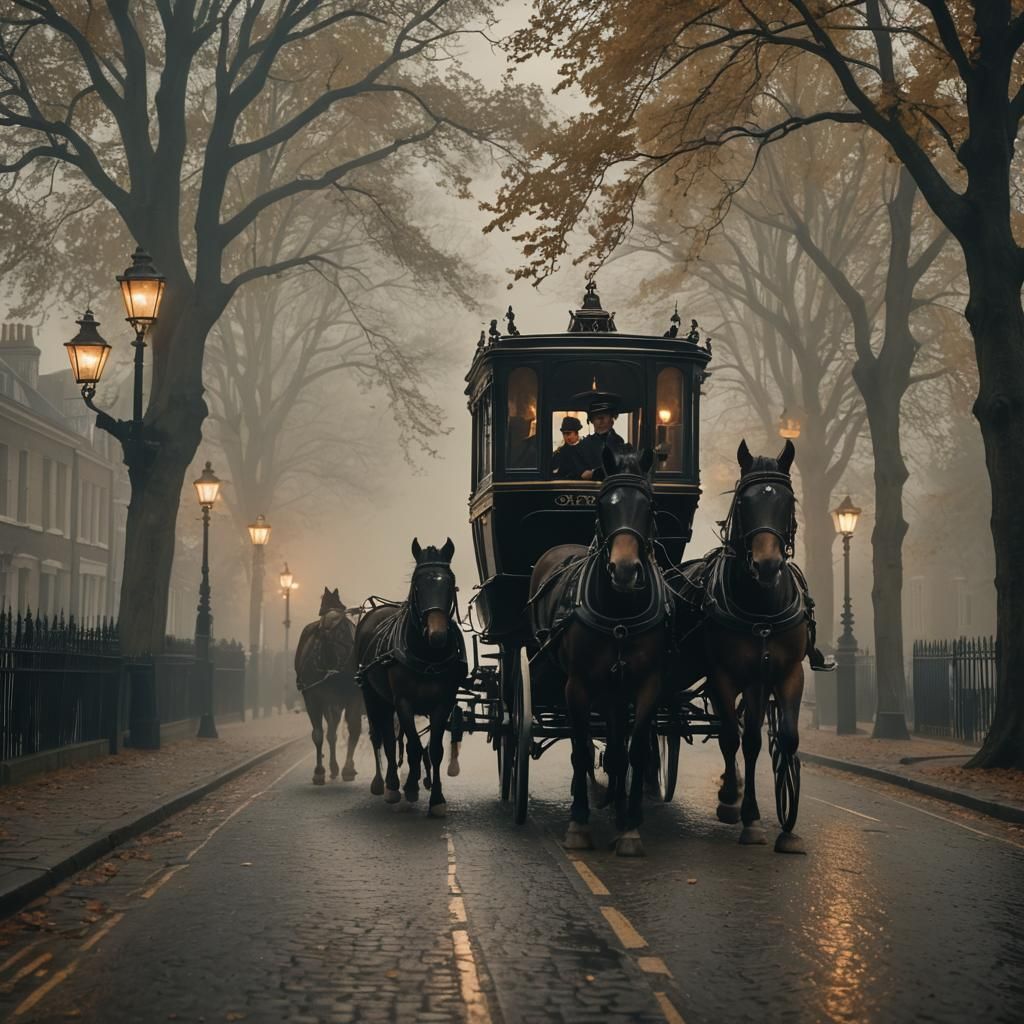 Foggy London Street Scene in Dark Academia Style