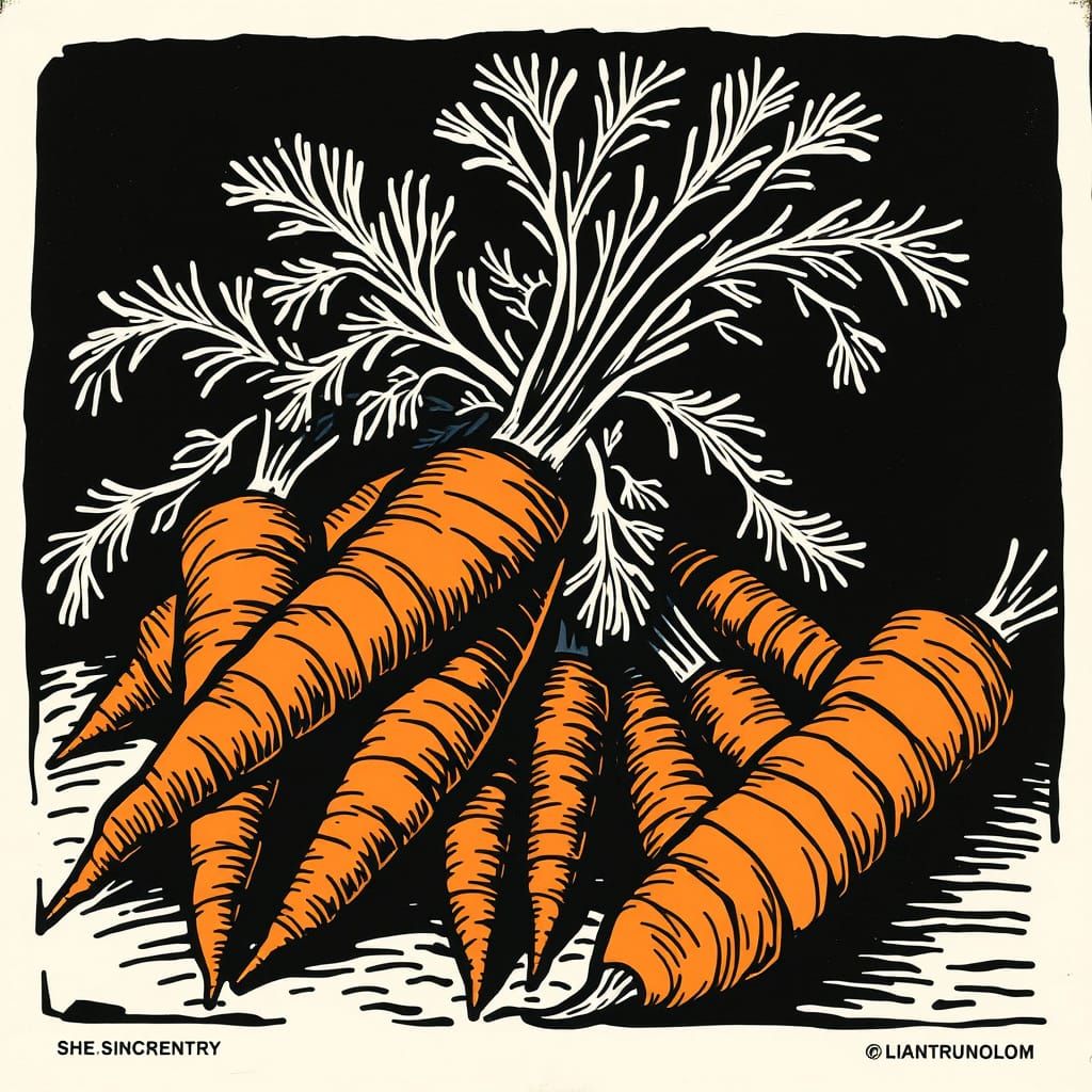 Vibrant Carrot Woodcut Art