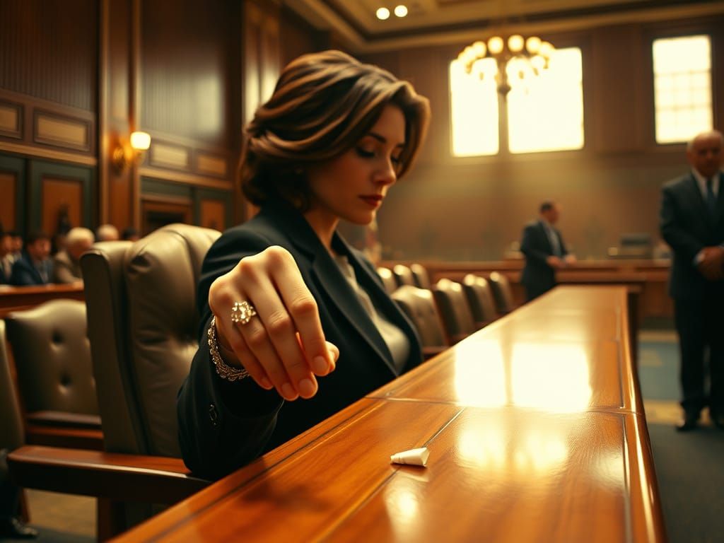 Confident Female Lawyer in High-Stakes Courtroom