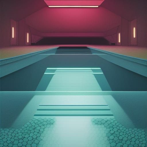 Surreal Vaporwave Liminal Space with Infinity Pool