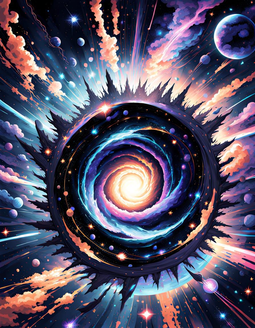 Anime Concept Art: Black Hole Absorbing Stars