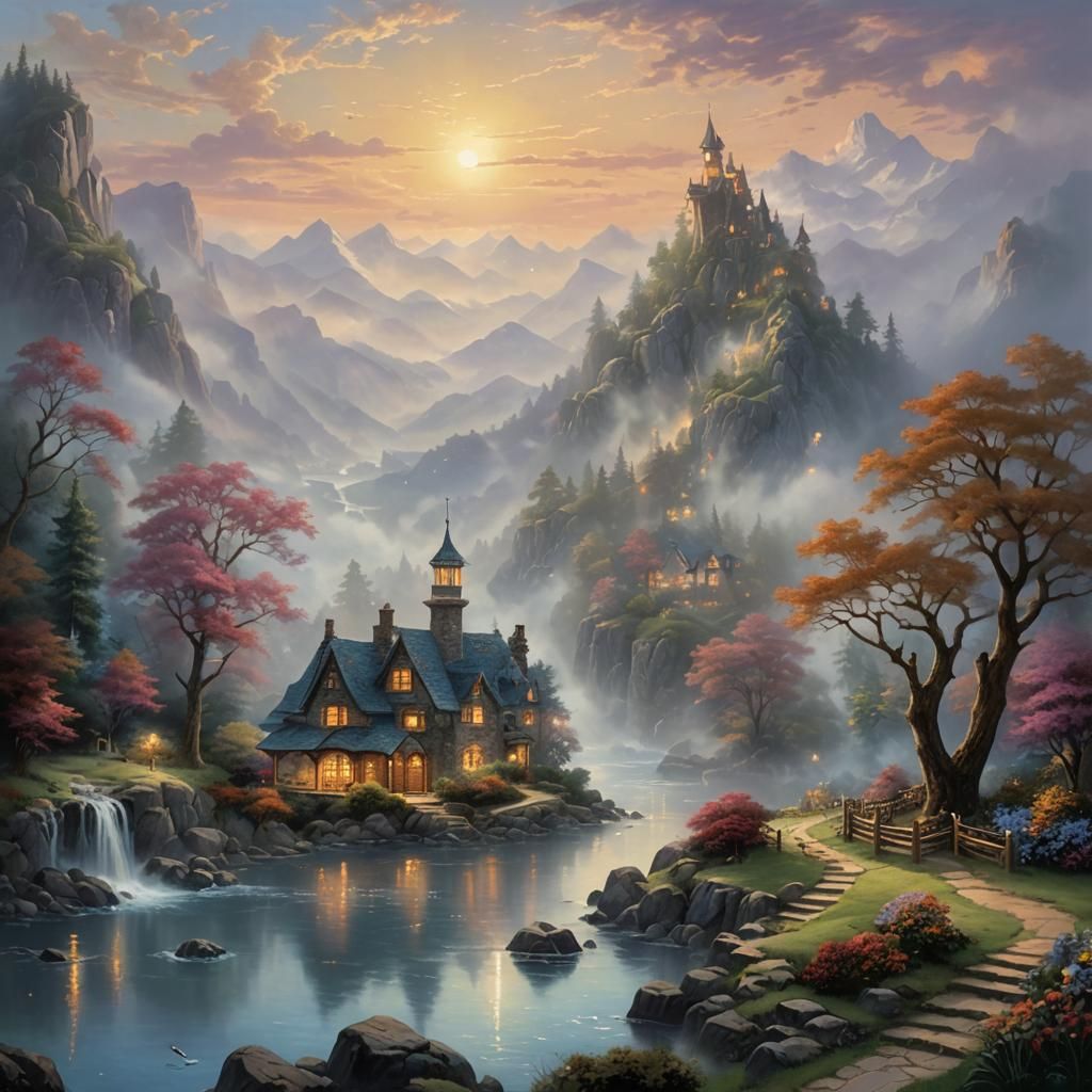 Ethereal Misty Landscape at the Edge of Time