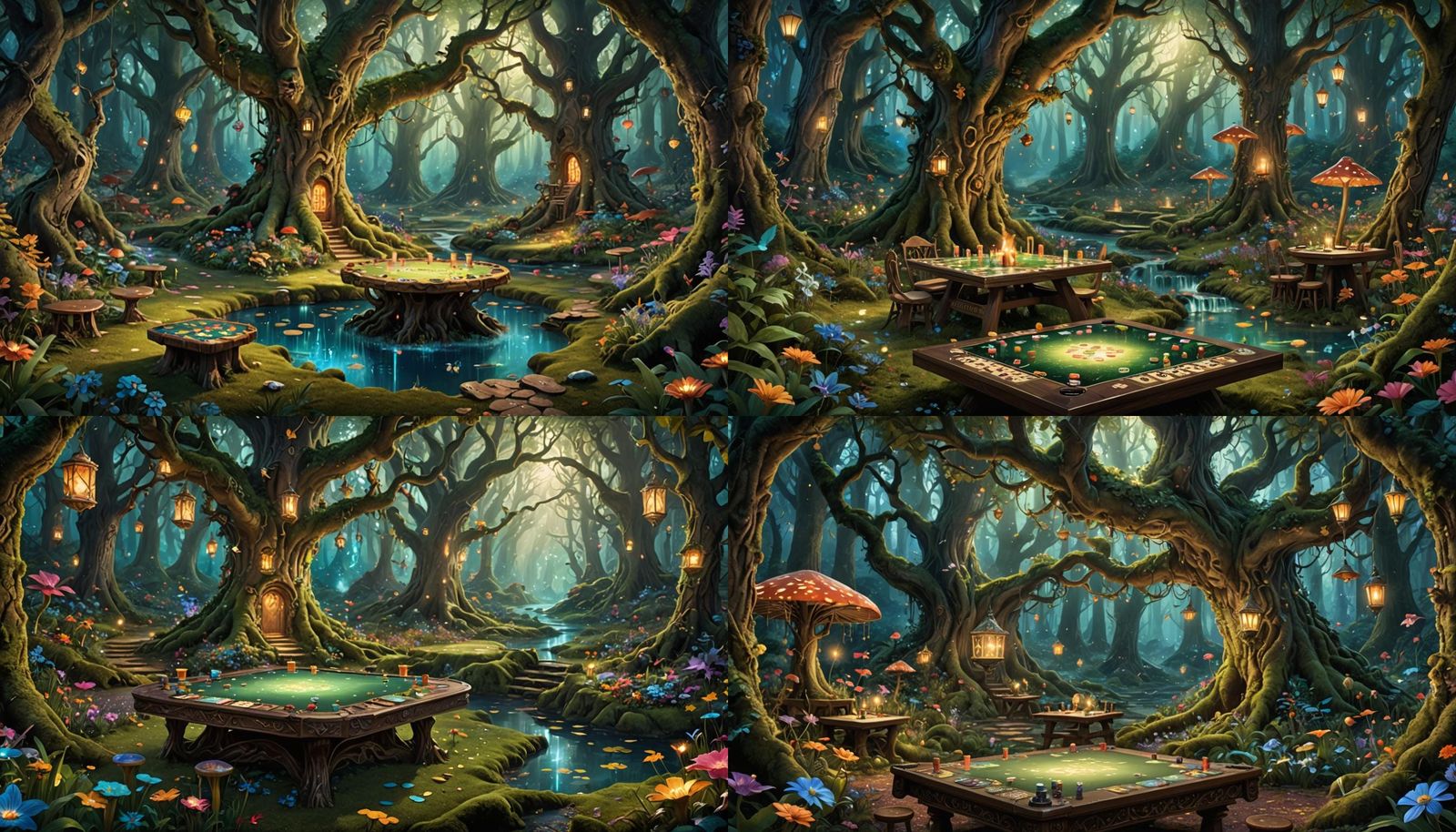 Enchanted Forest Clearing with Mystical Board Game