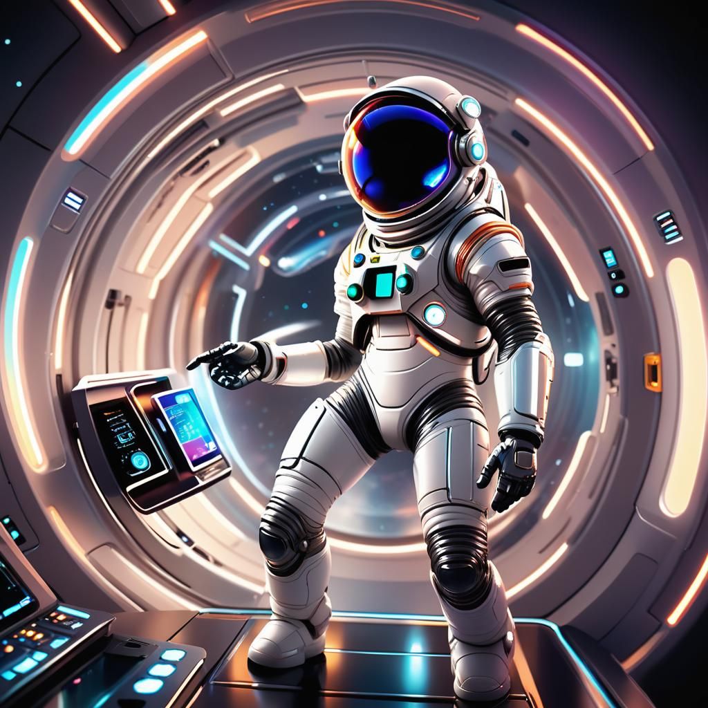 Astronaut Reaching for Spaceship Panel: Pixar-Inspired 3D Ar...