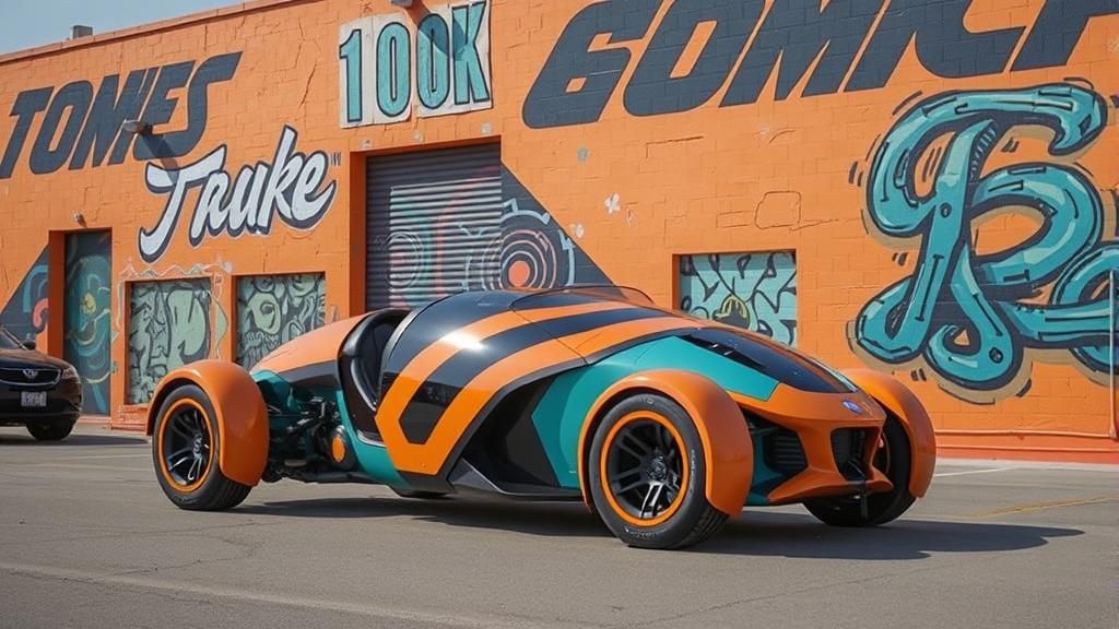 Cyberpunk Bubble-Buggy with Murals and Tech Details