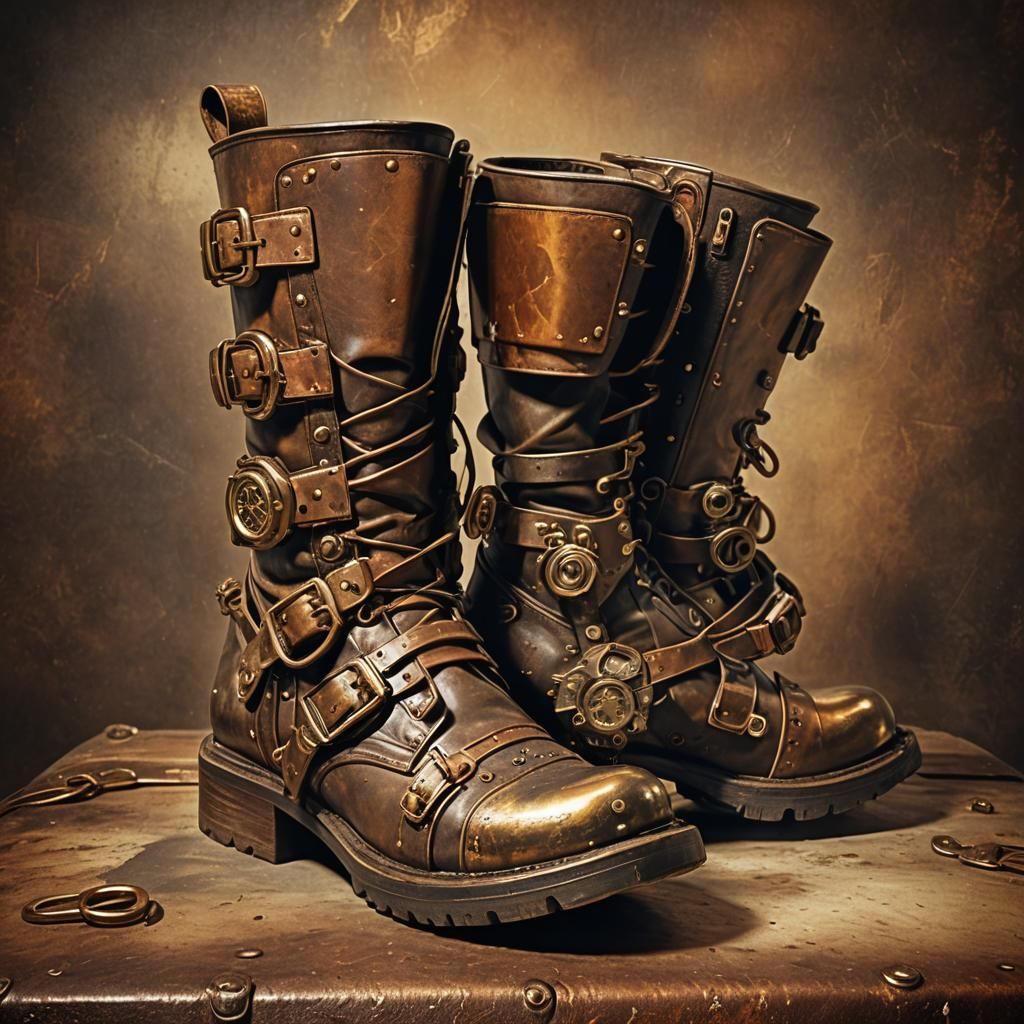 Steampunk Boots with Rusty Patina in Macro Photography
