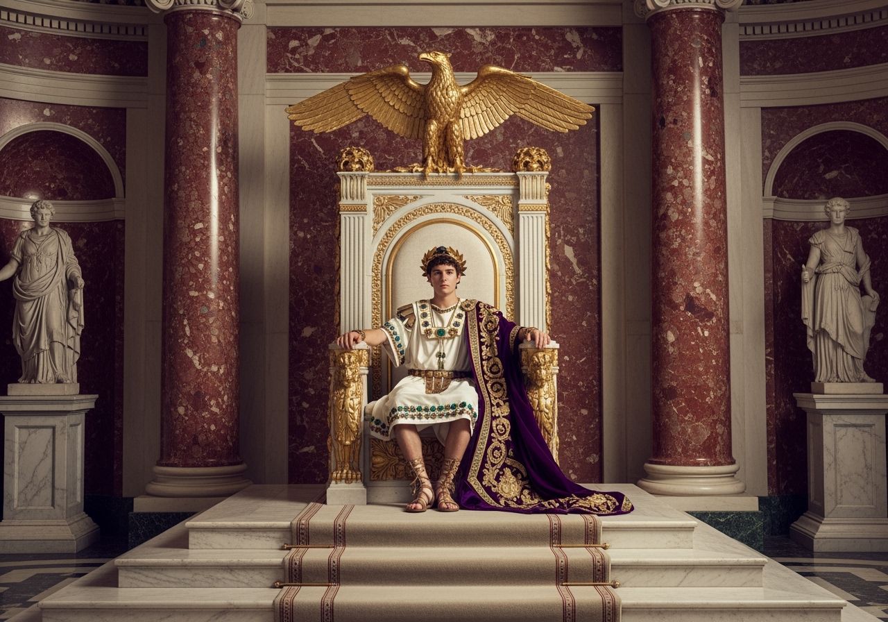 Emperor Nero on Emerald Throne in Opulent Room