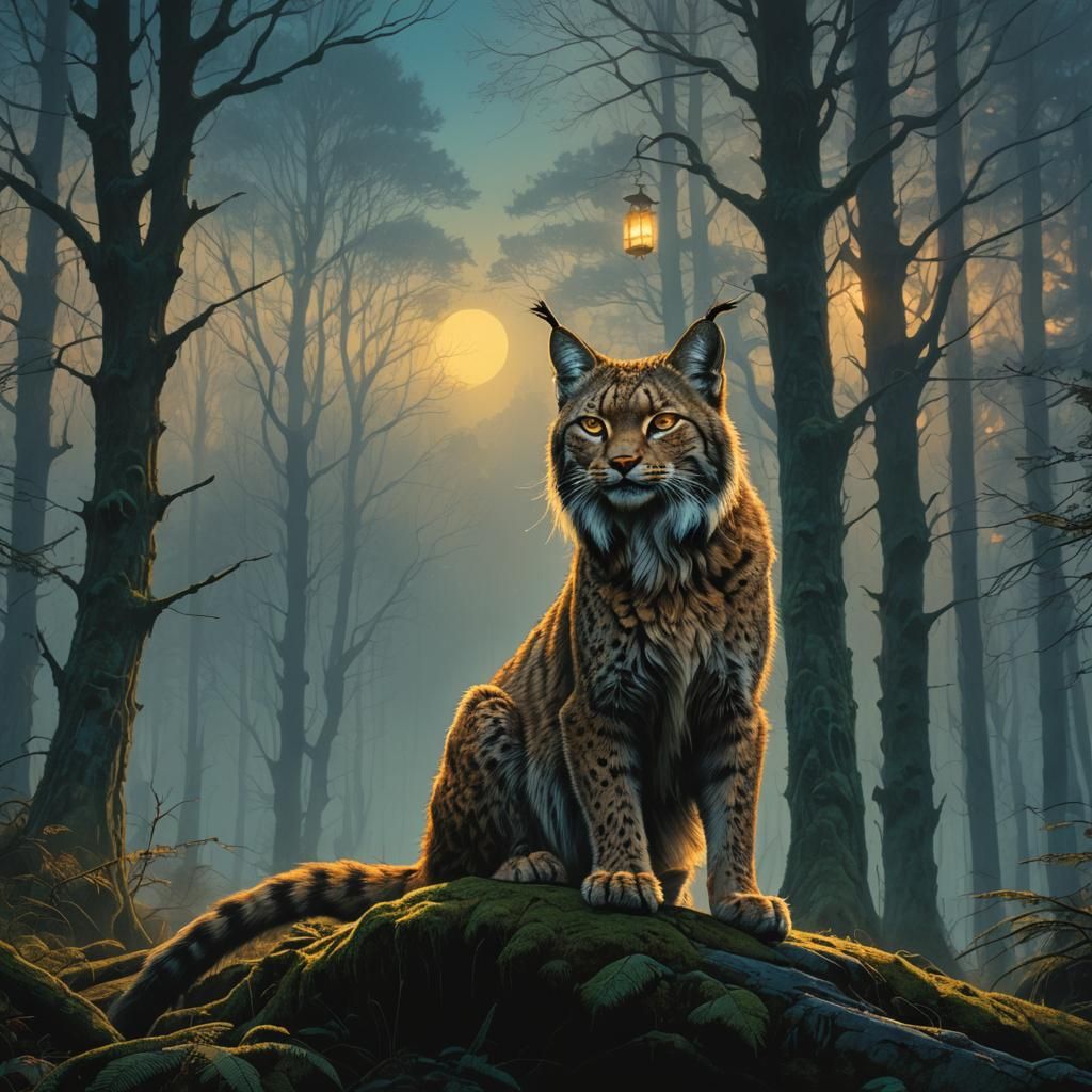 Lynx Roams the Black Forest: Beksiński-Inspired Art
