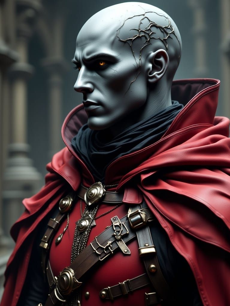 Grey God of Shadow in Crimson Armor