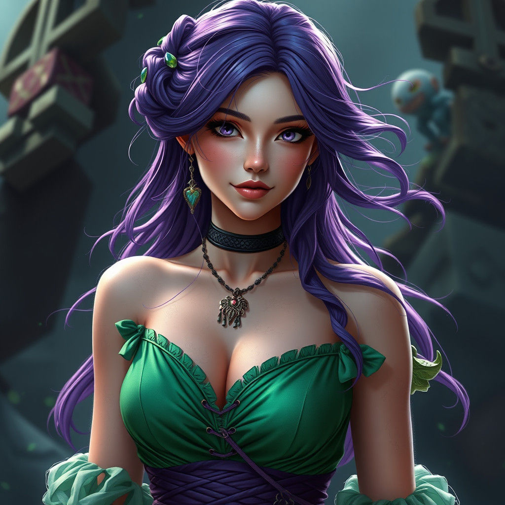 Woman with Purple Hair in Fantasy Art Style