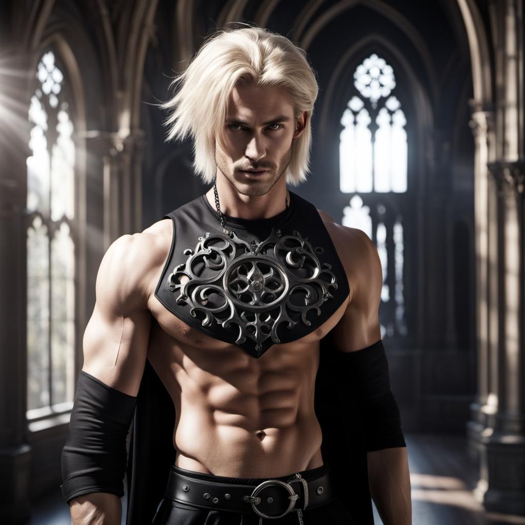 Gothic Man in Sunlit Room: 3D Photographic Render