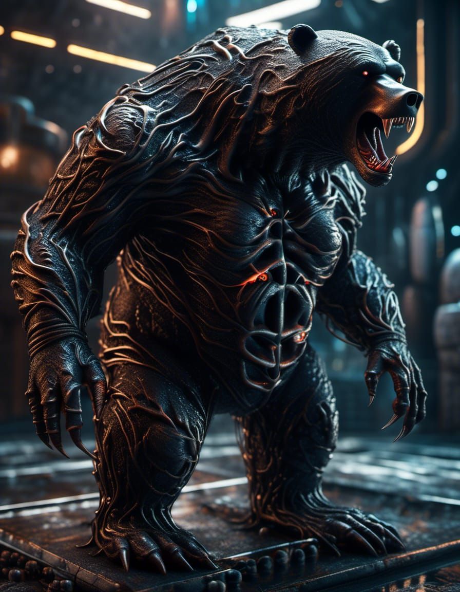 Hauntingly Beautiful Venom Bear in Hyperrealism