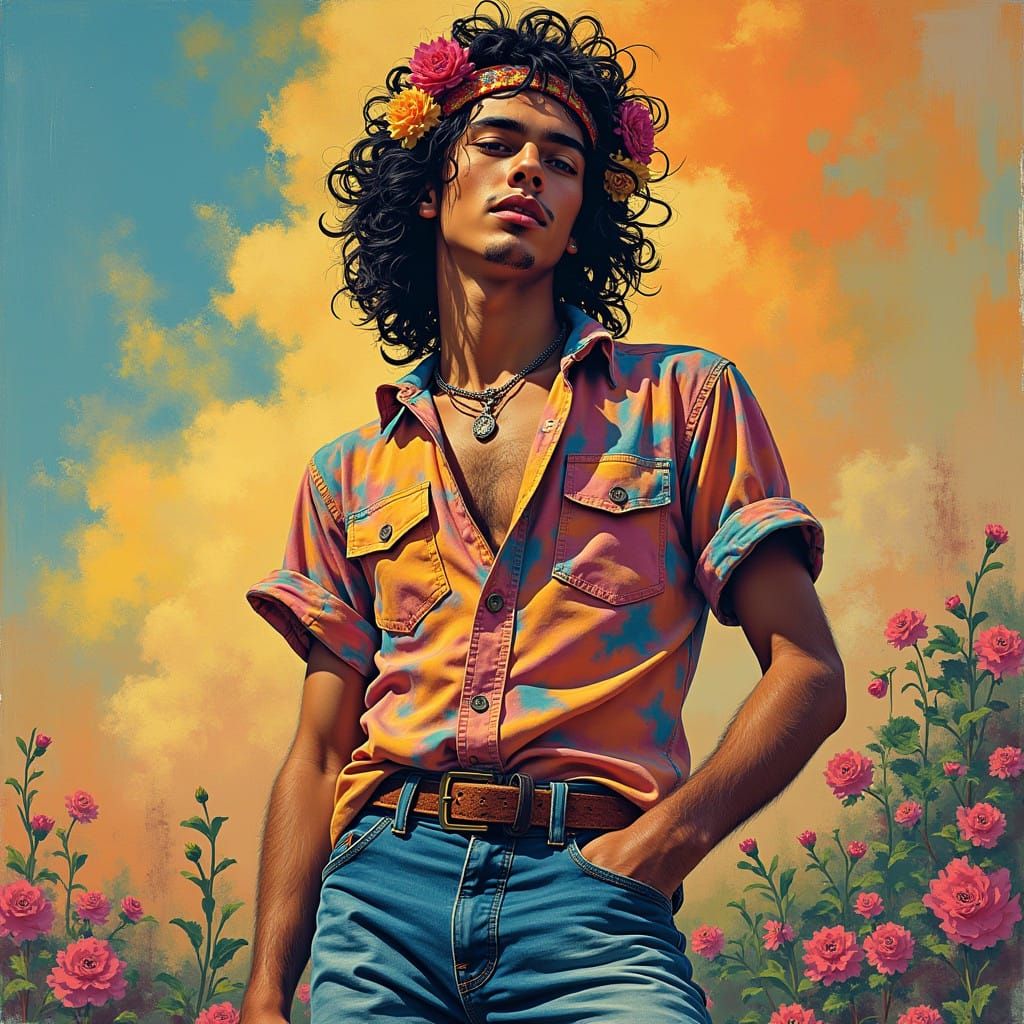 Free-Spirited Psychedelic Hippie in 1960s Style