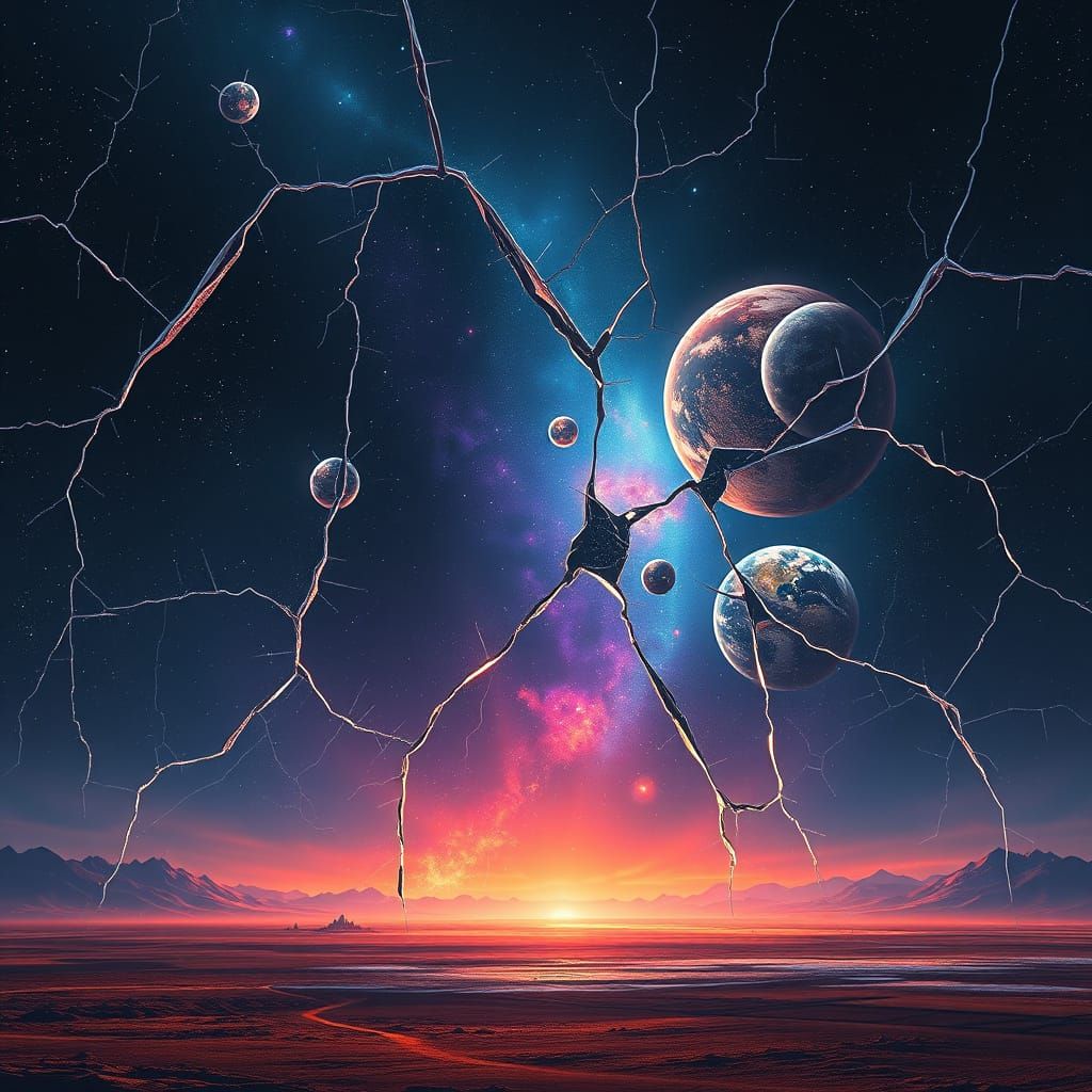 Cracked Night Sky with Alien Worlds, Hyperrealistic Digital ...