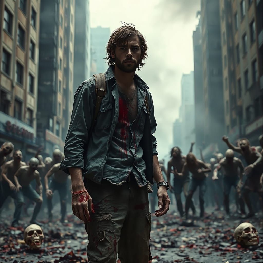 Zombie Apocalypse Survivor in Cinematic Film Still