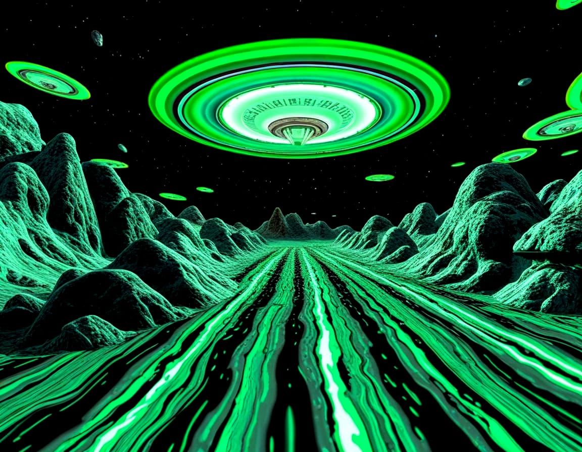 Surreal 2D UFO Scene Creates Illusion of Depth