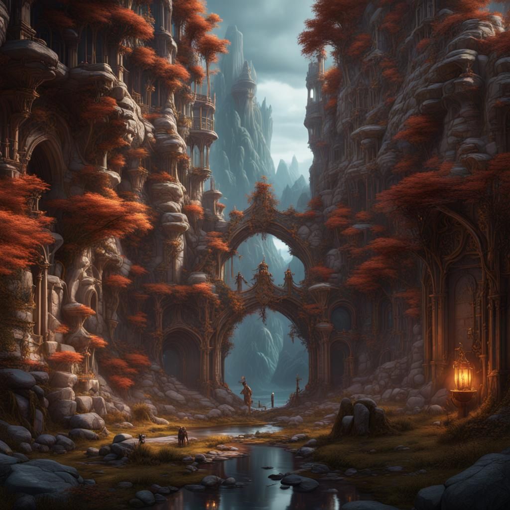 Fantastical Life in Deep Color, Detailed Matte Painting