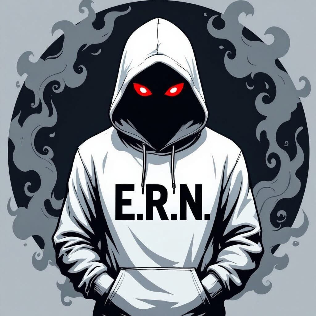 Mysterious Hooded Figure with Red Eyes in Modern Art Style