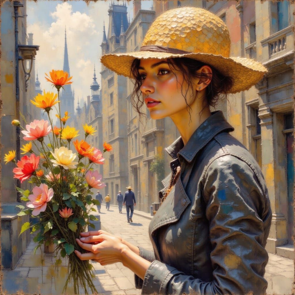 Flower Seller Portrait in London Street Art