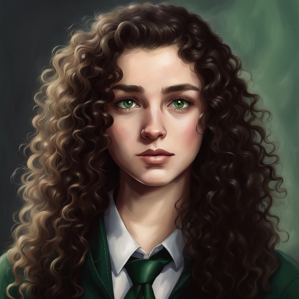 Slytherin Student Portrait with Green Tie