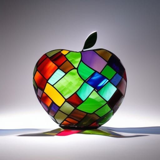 Rainbow Stained Glass Apple Sculpture in Orchard