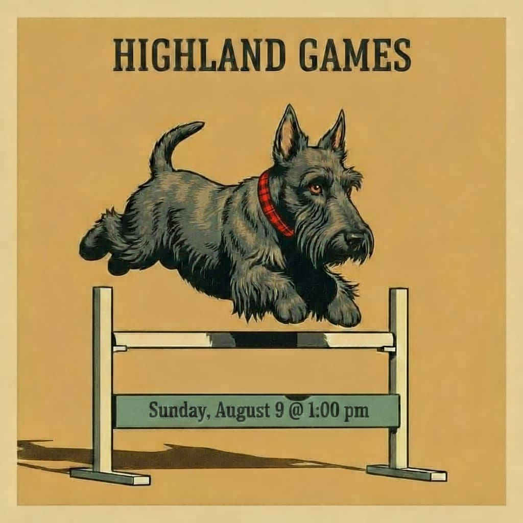 Vintage Highland Games Poster with Leaping Scottish Terrier