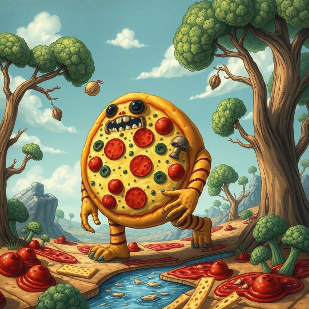 Pizza Golem Wanders Whimsical Landscape of Edible Blocks