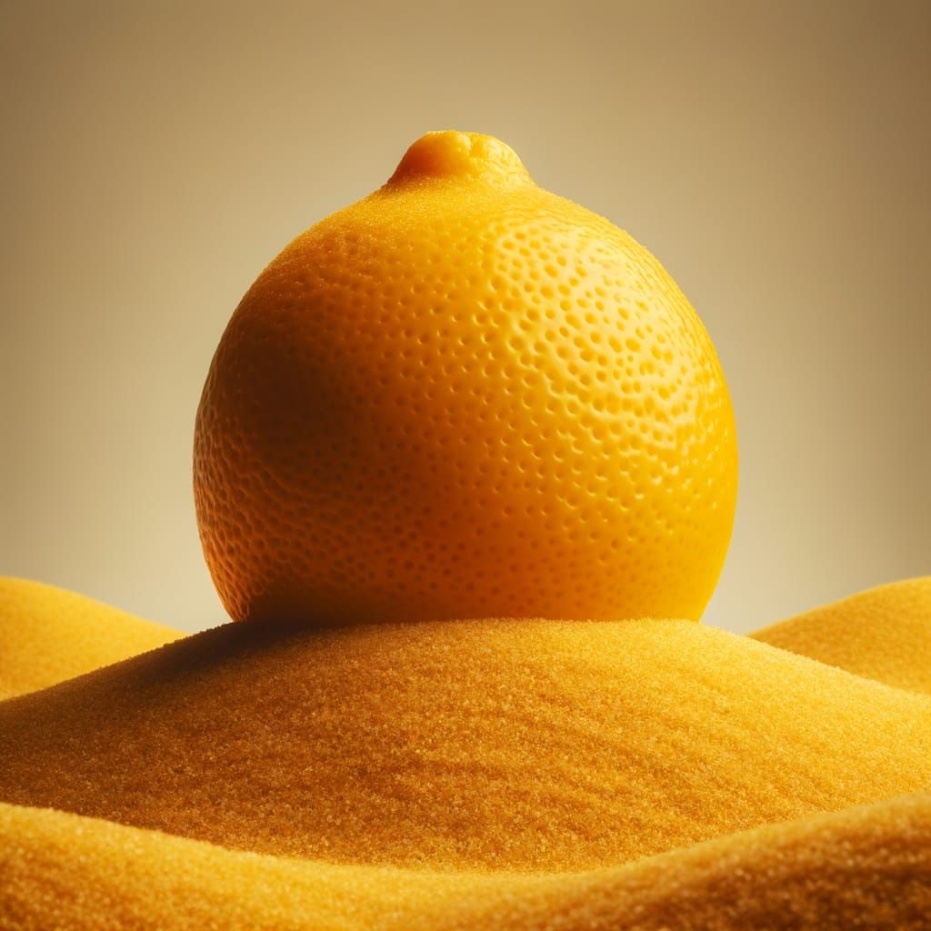 Minimalist Yellow Lemon on Golden Sand