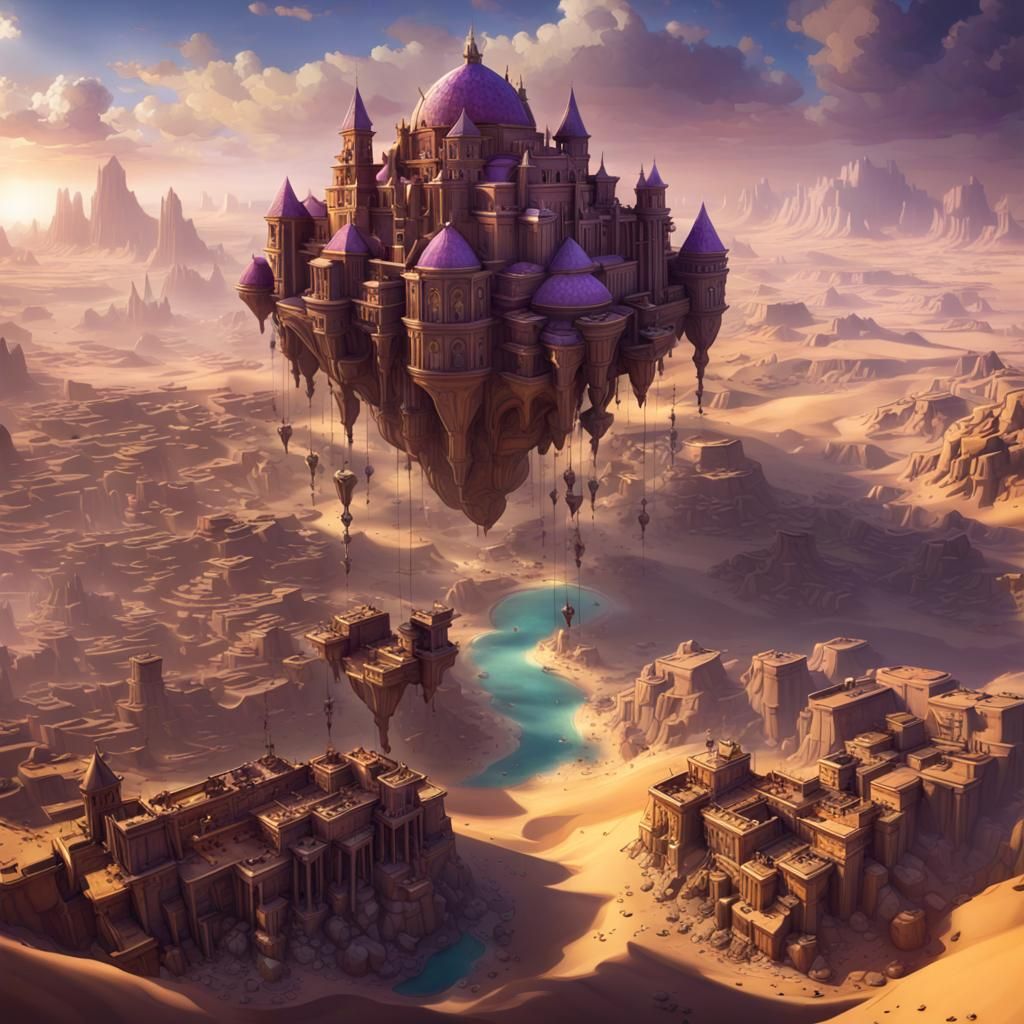 Magical Floating Desert City: Dark Fantasy Art