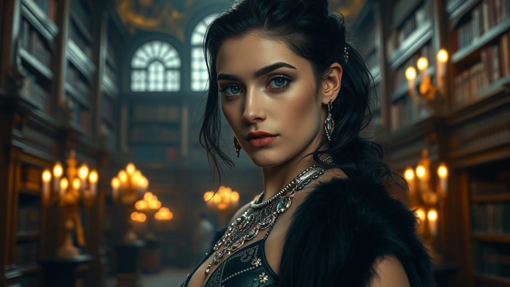 Paladin in Library with Dramatic Lighting