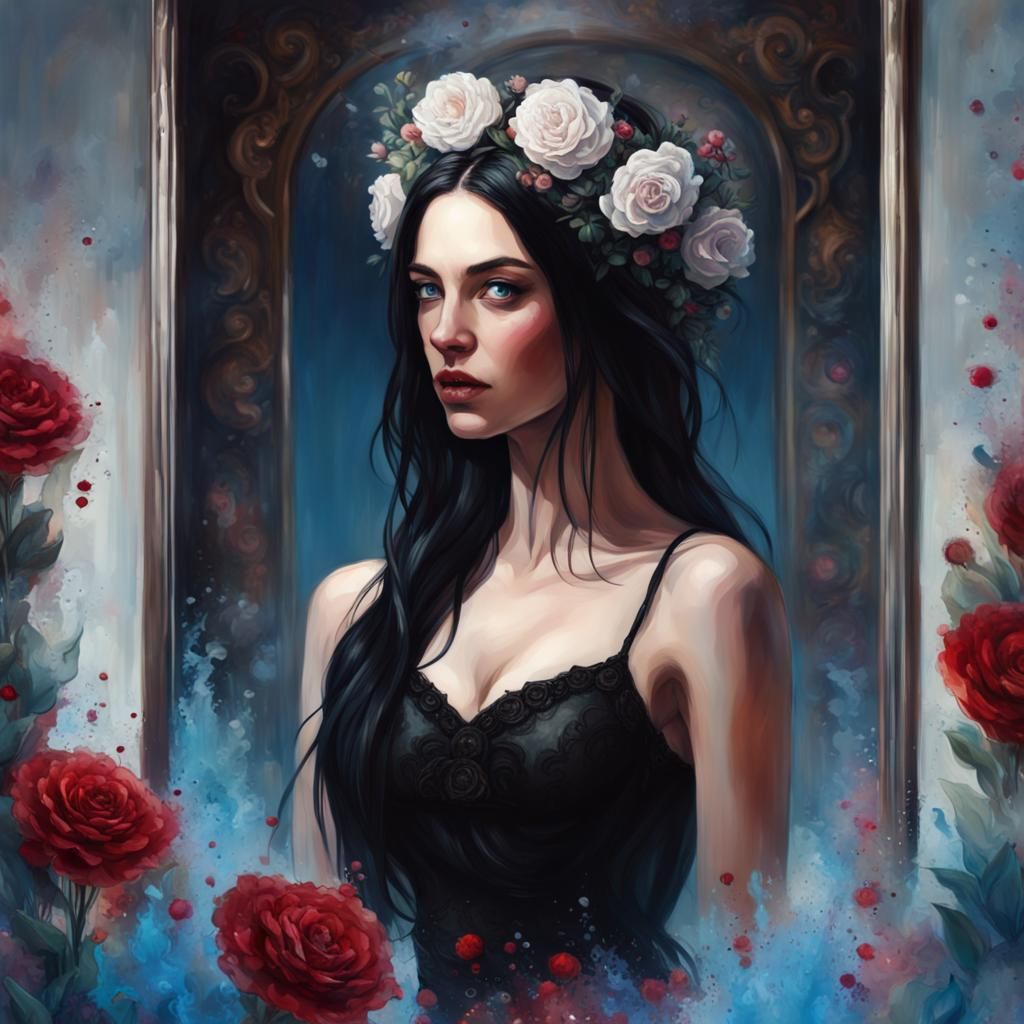 Woman and Reflection in Hyperrealistic Splash Art