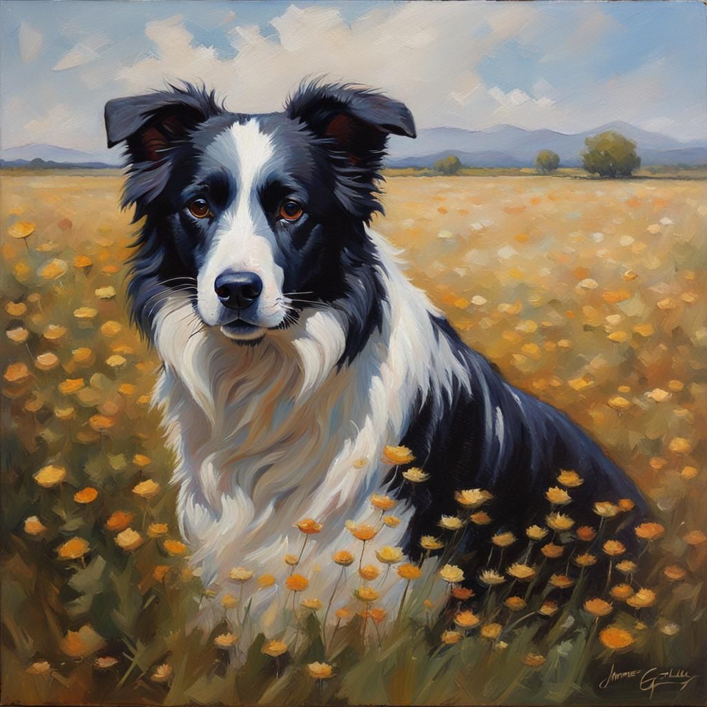 Border Collie in Oil Painting Style