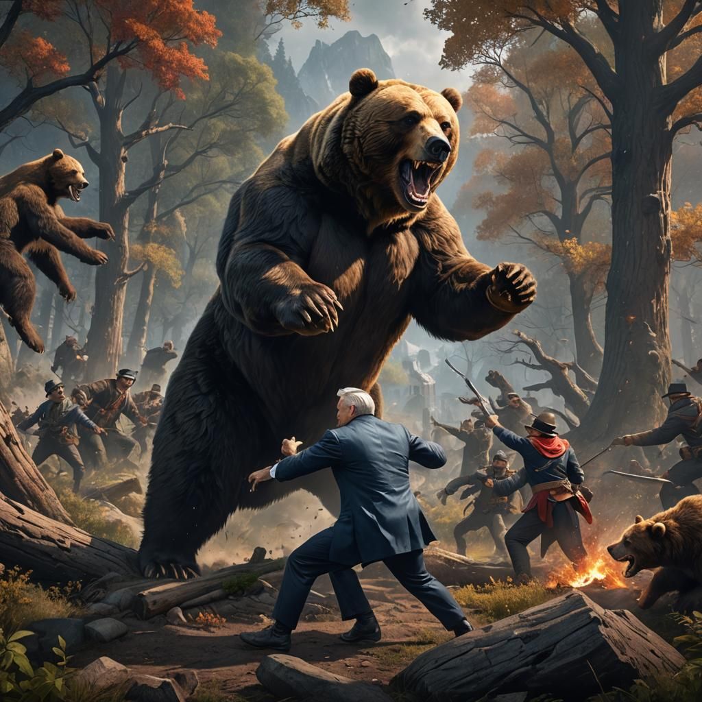 President Buchanan's Epic Bear Battle in Artstation Style