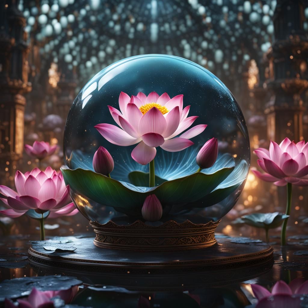 Lotus Flower in Glass Sphere: Fantasy Concept Art
