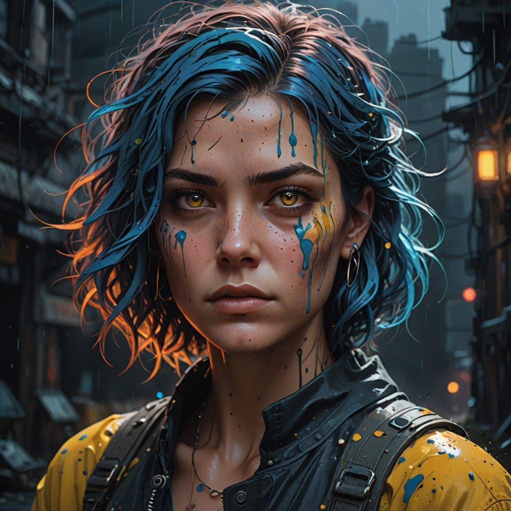 Hyperrealistic Goddess in Splattered Black Art