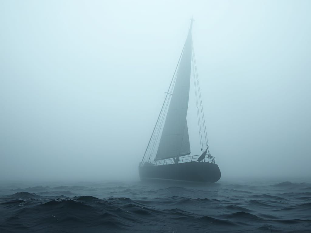 Ghostly Sailor Sets Sail in Dark, Muted Fog