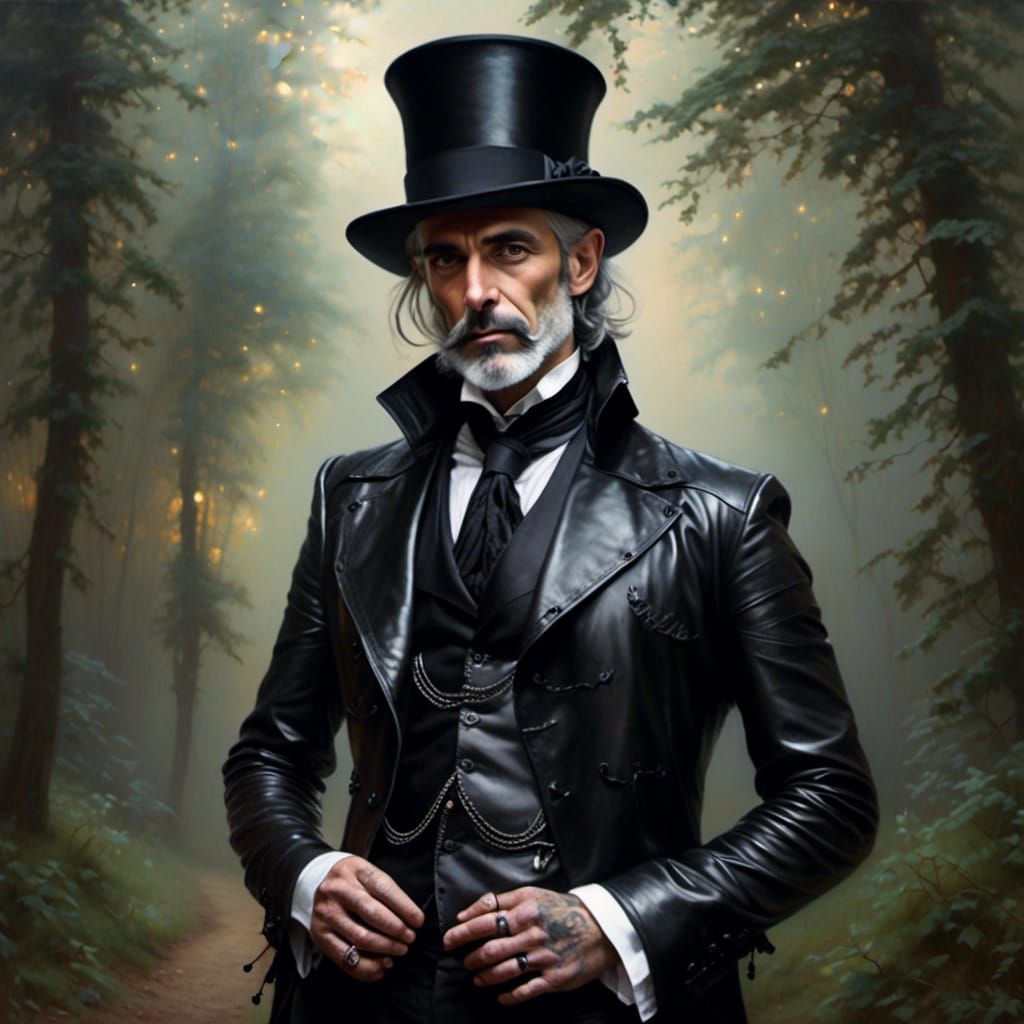 Elegant Goth Man in Leather and Top Hat