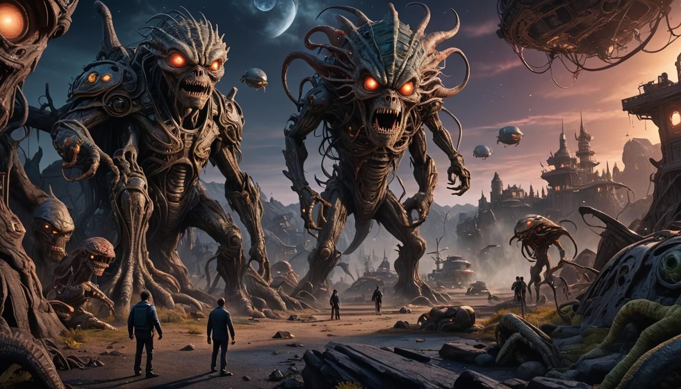 Alien Monsters in Strange World - Fantasy Art