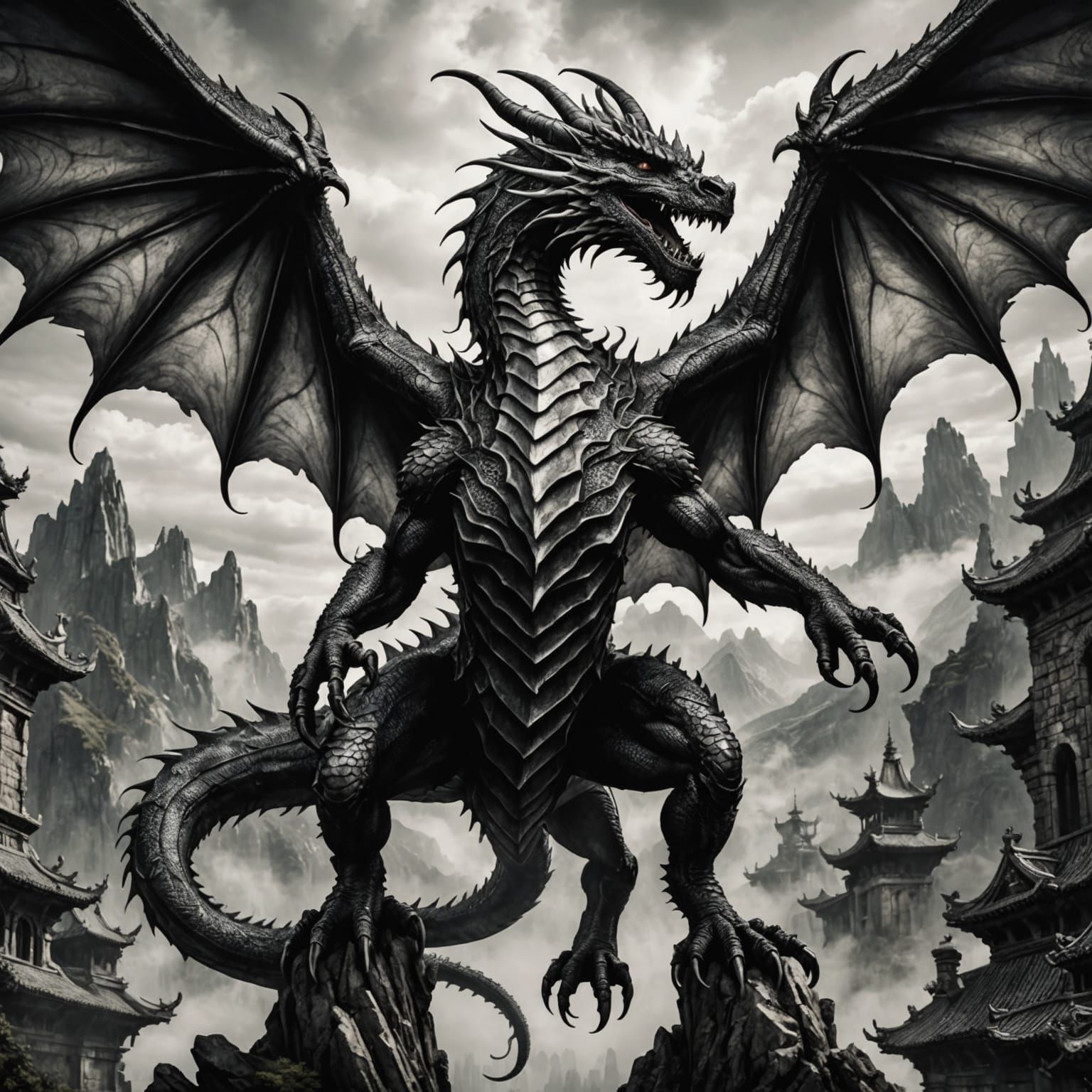 Detailed Ink Sketch of a Dragon