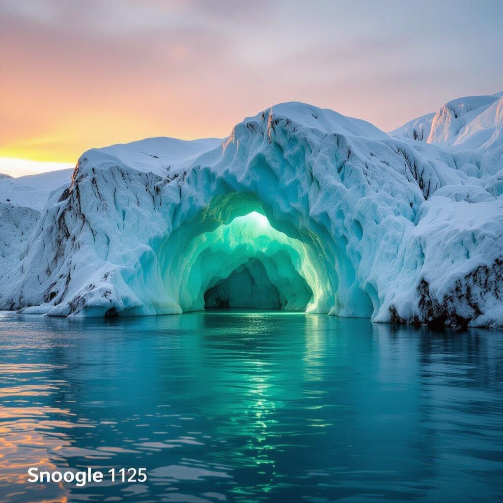 Massive Glacier Cave at Sunset